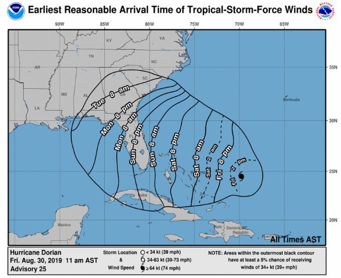 1 am advisory earliest reasonable arrival time of tropical-storm force winds - different than the actual storm